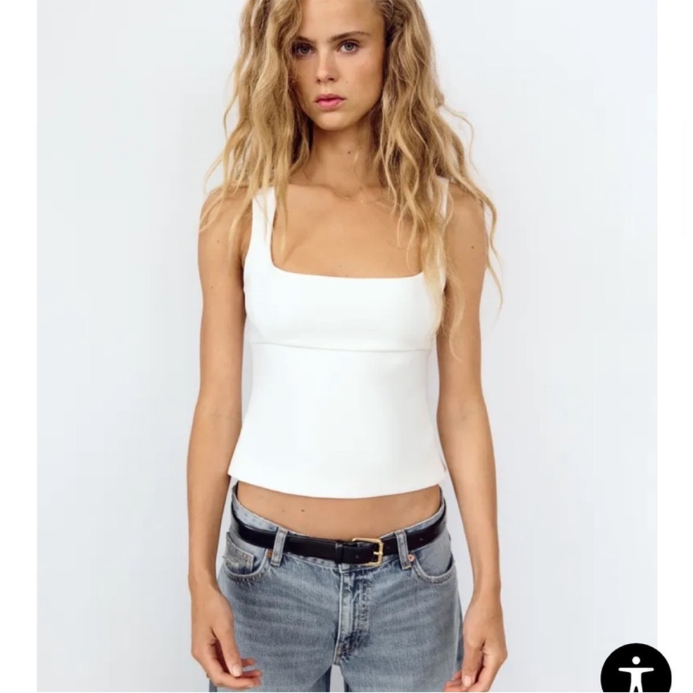Zara White Stretchy Square Neck Top